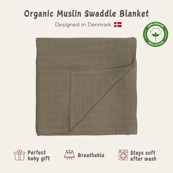Huxie Swaddle - 100% Organic Cotton - Muslin Swaddle Blankets for Newborn, 47" x 47" (Sage Green)