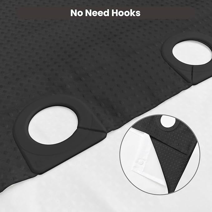 Inhousolu No Hook Waffle Weave Shower Curtain with Removable Snap in Fabric Liner Set for Bathroom, 230 GSM Heavy Duty Weighted Hem, Water Repellent Washable Bath Curtains, 36 x 72 Inch, Black