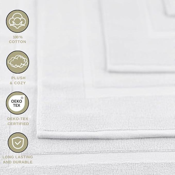 ELITE Emporium Home Collection 2-Piece Cotton Bathroom Mat Set, 21" x 34" - 100% Cotton, Absorbent, Quick-Dry, Bath Towel Mats for Floor, White [Not a Bathroom Rug]
