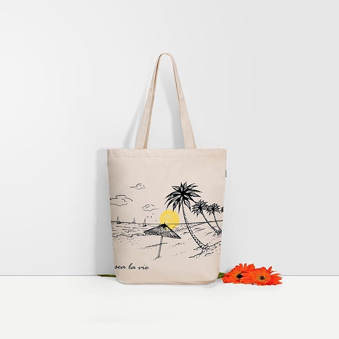 Ecoright Tote Bag for Women with Zipper, Small Tote Bag, Canvas Bag, Reusable Cotton Bag for Beach, Grocery, School & Work