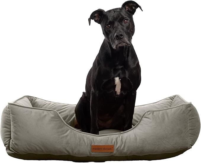 Modern Threads Luxury Dog Bed - Comfortable Tufted Velvet Cushion for Small to Large Dogs - Machine Washable - Durable & Cute Sleep Space for Pets - Pamper Your Pet with Cozy Beds - Light Grey