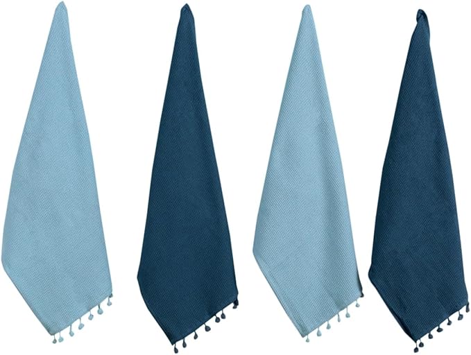 ACCENTHOME 100% Cotton Waffle Weave Kitchen Towel Set of 4 Super Soft Absorbent Tea Towels | Durable Cleaning Dish Cloths Perfect for Mess & Quick Drying Dishes Rags 18x26 inches in Teal Color