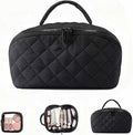 Petition Travel Makeup Bag For Women - Quilted Makeup Bag,180° Open Lay-Flat Cosmetic Case,5 Colors Large Capacity Waterproof Make Up Bag Set,With Compartments (Black)