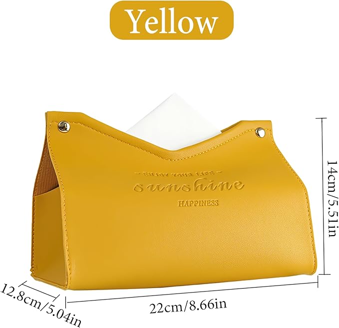 Beleda PU Leather Tissue Box Cover Rectangle Car Living Room Bedroom Kitchen Home Office Desktop Cute Tissue Box Decoration Modern Minimalist Nordic Napkin Holder Medium Tissue Organizer Box (Yellow)