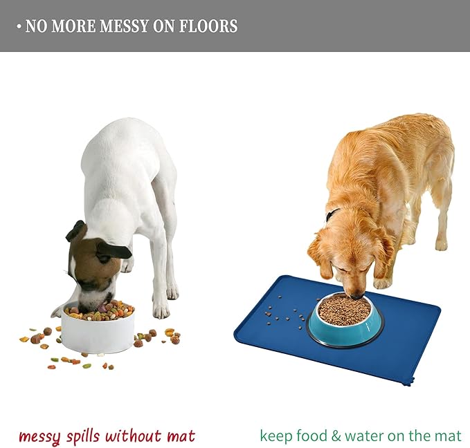 Reopet Waterproof Pet Feeding Mat with High Raised Edges, Heavier and Thicker Placemats for Cat Dog Water Bowl with BPA Free, Dogs Cats Food Mats for Messy Drinkers to Prevent Spill and Protect Floors