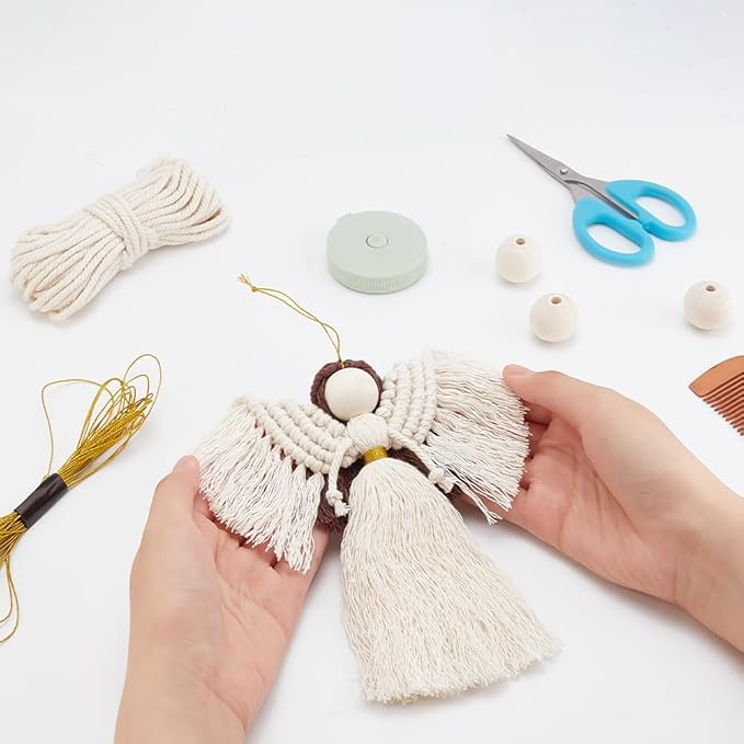 FREEBLOSS 3 Set DIY Macrame Angel Kit for Beginners With Instructions, Boho Angel Decor, Adults Craft Kit, Christmas Birthday Gift, White