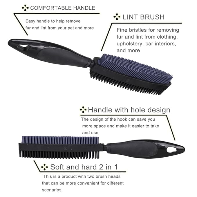 Godiyyer Rubber Pet Hair Removal Brush for Couch Clothes Dog Cat Pet Hair Carpet, Also Used as Dog Cat Bath Brush with Massage Effect(black)