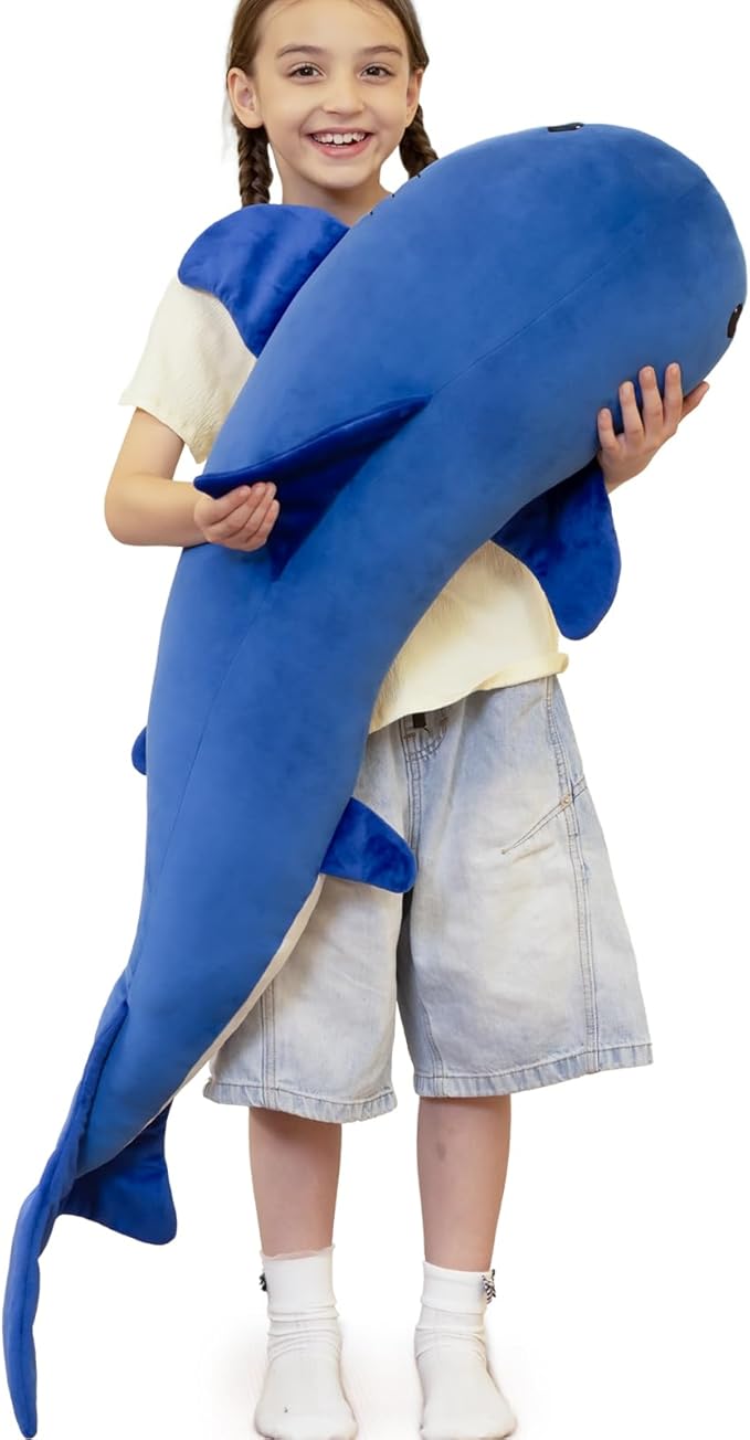 Tezituor 4ft Giant Whale Stuffed Animal, S-Shape Long Stuffed Whale Plush Body Pillow for Boys Girls Sleeping, 47inches Ocean Theme Whale Toy Gift for Christmas Birthday Decoration