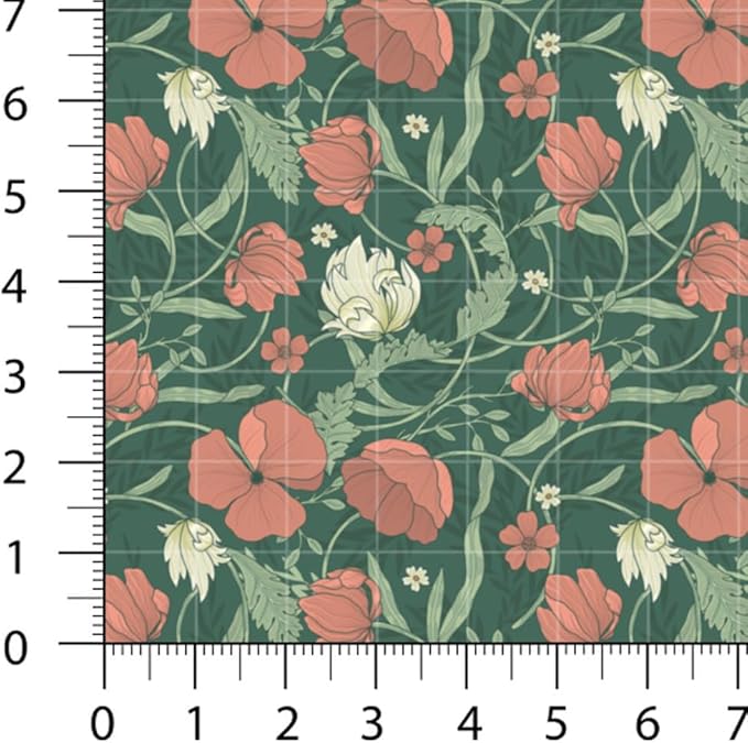 Floral Patchwork Fabric Panel 100x155 cm – 100% Cotton Satin, 6 Coordinated Botanical Prints on One Continuous Sheet (Vintage Botanica, 6pcs 50x50cm)