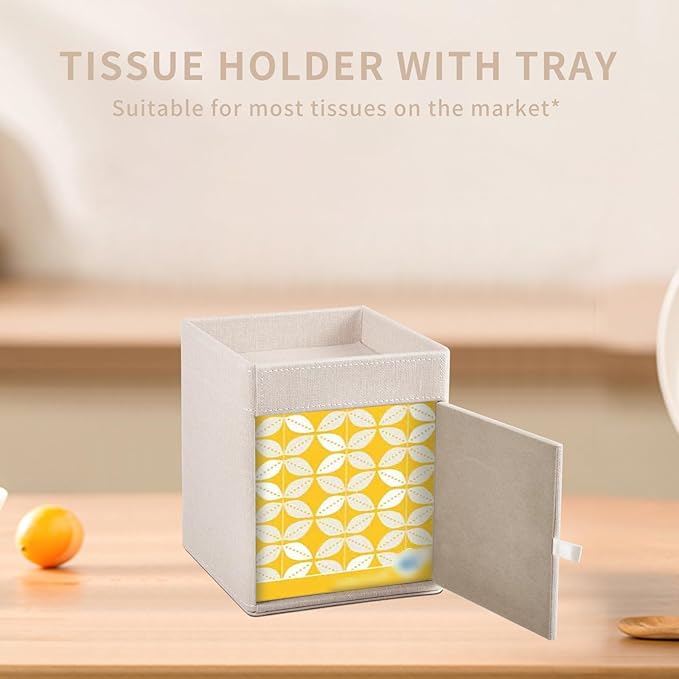 XNONE Tissue Box Cover with Storage Tray Square Tissue Box Holder PU Leather Facial Tissues Organizer Tray for Bathroom Vanity Bedroom Office Car,Stylish Napkin Caddy Decorative Organizer,Beige