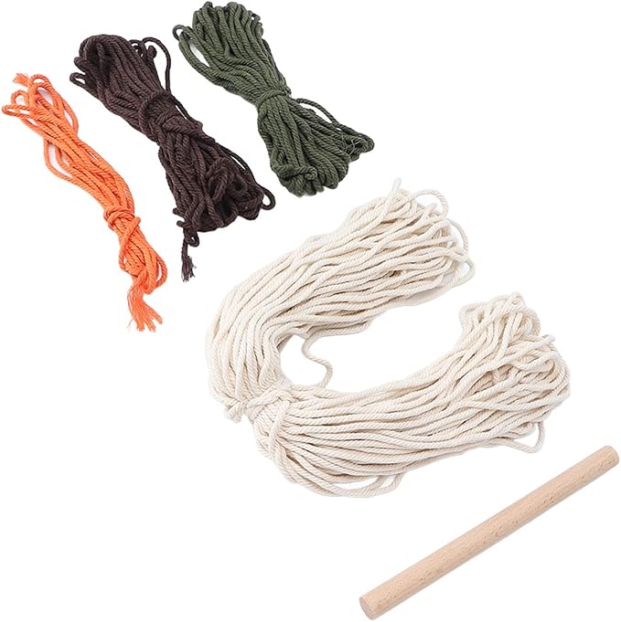 Macrame Kit Pattern, DIY Weaving Material Set for Adults, Peaceful Relaxing Craft Kit with Cotton Threads, Wooden Stick and User Manual, Bohemian Style Home Decor for Women