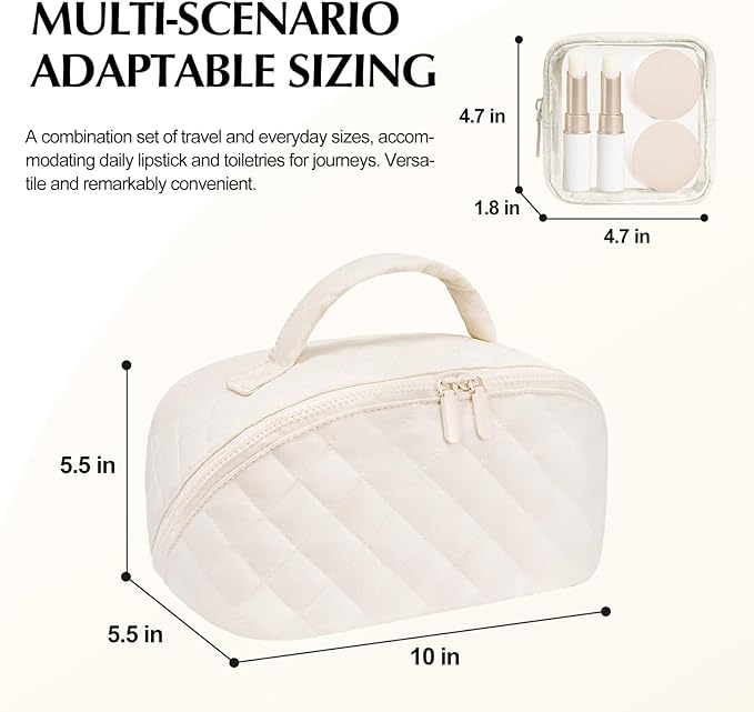 honitty Makeup Bag, Quilted Makeup Bag, Puffy Travel Make up Bags, Cosmetic Organizer Bag, Waterproof Toiletry Bag for Women