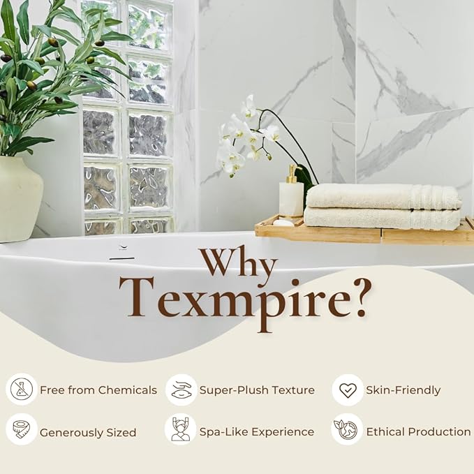 Texmpire Luxury Bath Sheets, 2 Piece Extra Large Bath Sheets (40x65 Inches), Highly Absorbent, Quick Dry, Premium, and Plush Bath Sheets, 100% Organic Turkish Cotton Towels for Bathroom (Beige)
