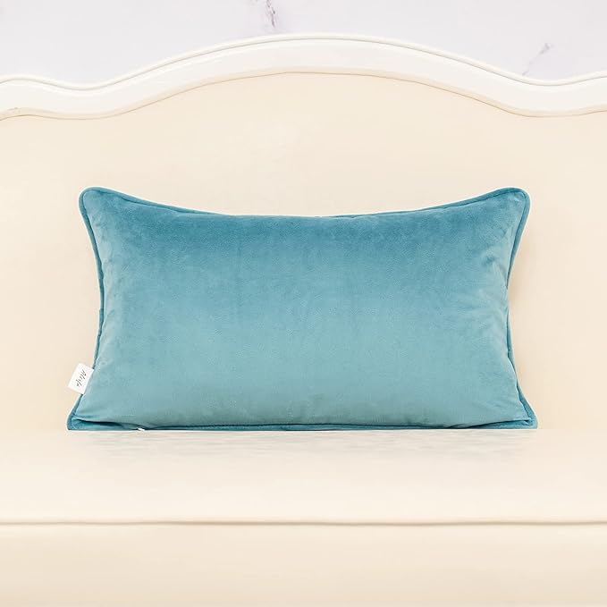 Alerfa 12 x 20 Inch Light Blue Rectangle Maple Leaf Pillow Embroidery Cut Velvet Cushion Case Luxury Modern Lumbar Throw Pillow Cover Decorative Pillow for Couch Sofa Living Room Bedroom Car