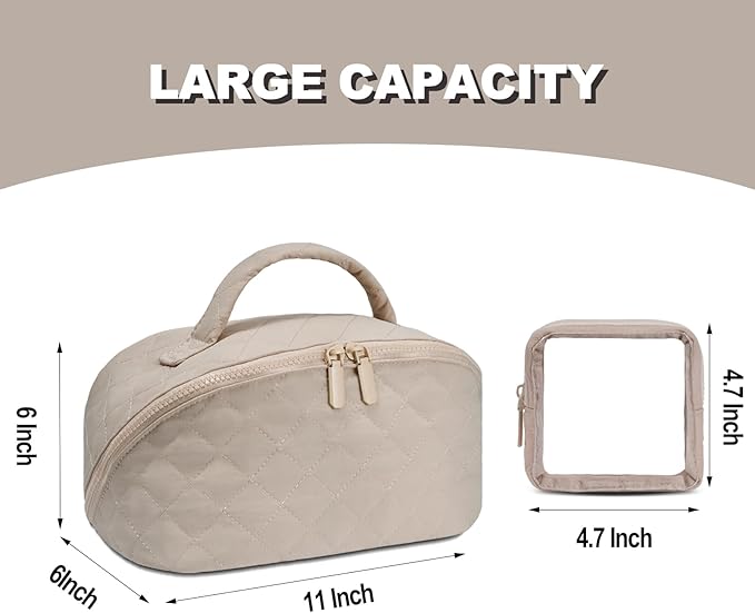 SXS LACONIC Makeup Bag,Quilted Puffer Cosmetic Bags,Travel Toiletry Bag for Women,Large Capacity Waterproof Make up Bag Set