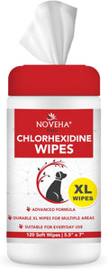 NOVEHA 120PCs XL Formulated Pet Wipes for Dogs & Cats - Safe for Facial & Finger Folds, Underarms, Groin, Hot Spots, Redness & Skin Relief, On-The-Go Size 5.5" x 7"