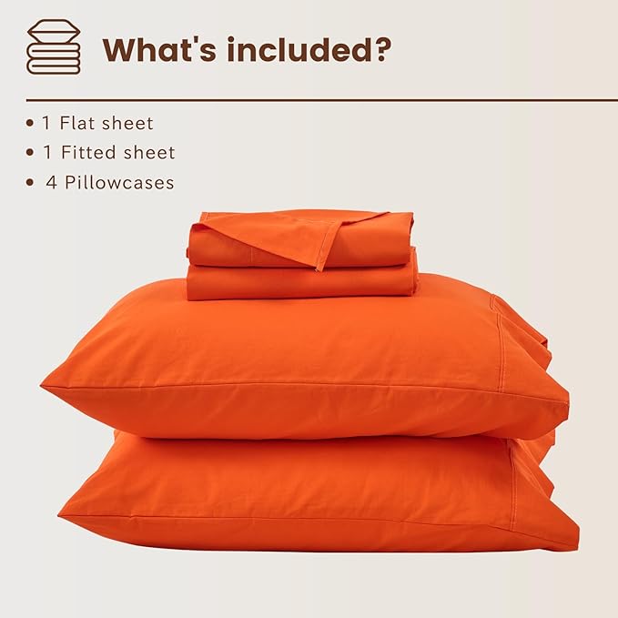 Bedlifes 100% French Flax Linen Sheets Set California King Size-6 Piece Extra Deep Pocket 18-24",Soft Breathable Cal King Bed Sheets with Temperature Regulating & Moisture-Wicking(Orange