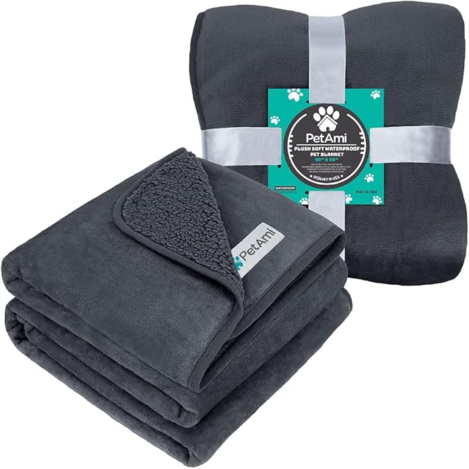 PetAmi Waterproof Dog Blanket Sherpa Fleece, Pet for Medium Large Dogs, Reversible Cat Throw Bed Couch Sofa Furniture Protector, Soft Plush Microfiber (Queen 90x90, Gray), Queen (90x90)
