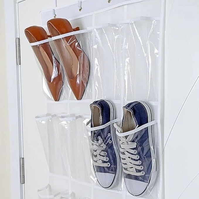 24-Compartment Back-Door Non-Woven Fabric Shoe Organizer Bag, Arctic White