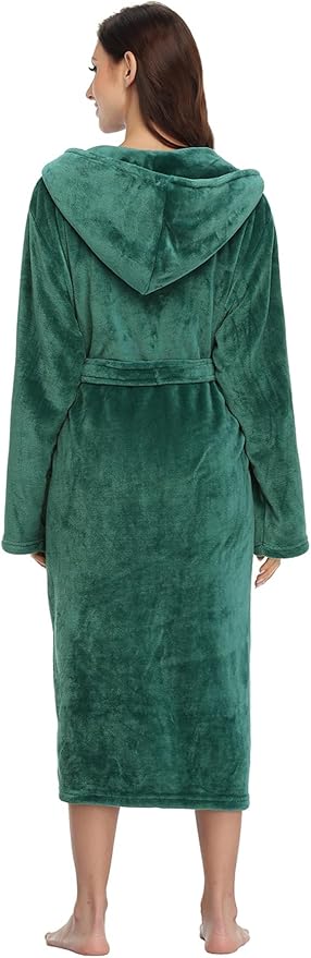 RONGTAI Womens Robes Plush Fleece Hooded Bathrobe Thick Nightgown with Pockets Fluffy Sleepwear