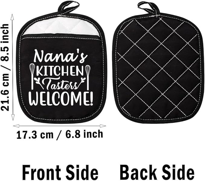 Best Nana Gift Grandma Pot Holders Nana's Kitchen Tasters Welcome Potholders (Nana's Kitchen Red)