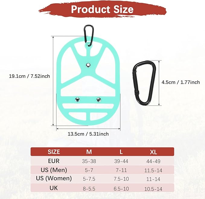 TIXIPEM Shoe Holster for Backpack [1SET] - Elastic Silicone Footwear Holder with Clip Use for Travel & Outdoors & Sports - [Cyan-Blue-M] Hang Extra Shoes Cleats Boots
