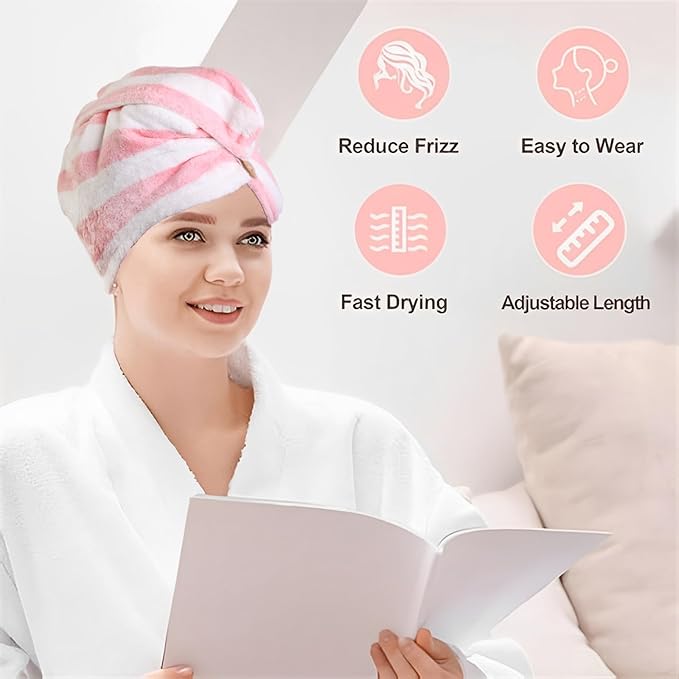 YHPDYL 3 Pack Microfiber Hair Towel Wrap for Women, Fast Drying Hair Turban with Button, Anti-Frizz Large Hair Towel for All Hair Styles, Soft & Absorbent Hair Drying Towel