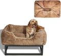FUZI Elevated Dog Bed Small with Extra Cover, Luxury Raised Pet Bed, Removable and Machine Washable Cover, Indoor/Outdoor Orthopedic, Small 25.1x16.75x18 Light Brown and Black Base