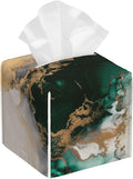 BLYKVGHQ Square Tissue Box Cover Teal and Gold Marble Tissue Box Holder Facial Cube Paper Dispenser Leather Decorative Organizer Home Office Desk Decor, 5.2"x5.2"x5.2"