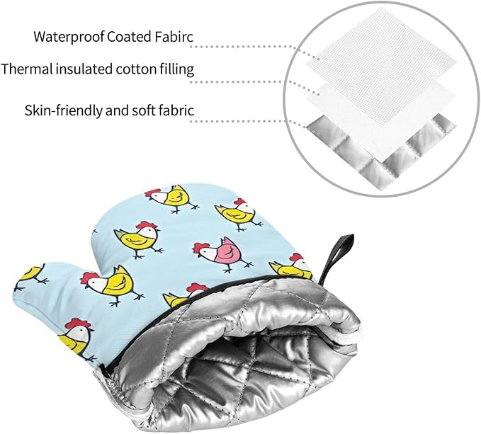4 Pieces Flowers Oven Mitts and Pot Holder Set Floral Oven Gloves and Hot Pads Pot Holders for Farmhouse Kitchen Accessories and Decoration (Chicken)