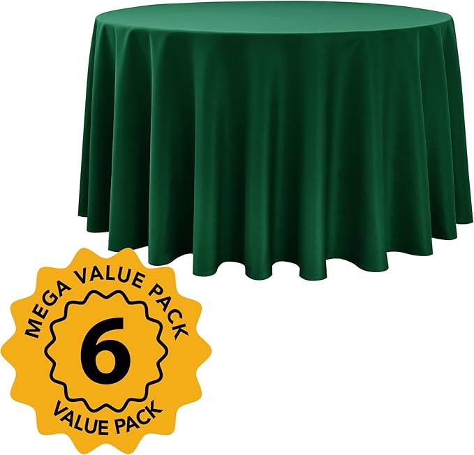 6-Pack Hunter Green Round Tablecloths, 120 Inches, Stain-Resistant Polyester for 5-6 Ft Round Tables - Washable Table Covers for Weddings, Banquets, Birthday Parties, Events