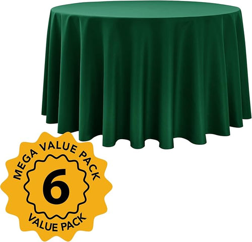 6-Pack Hunter Green Round Tablecloths, 120 Inches, Stain-Resistant Polyester for 5-6 Ft Round Tables - Washable Table Covers for Weddings, Banquets, Birthday Parties, Events