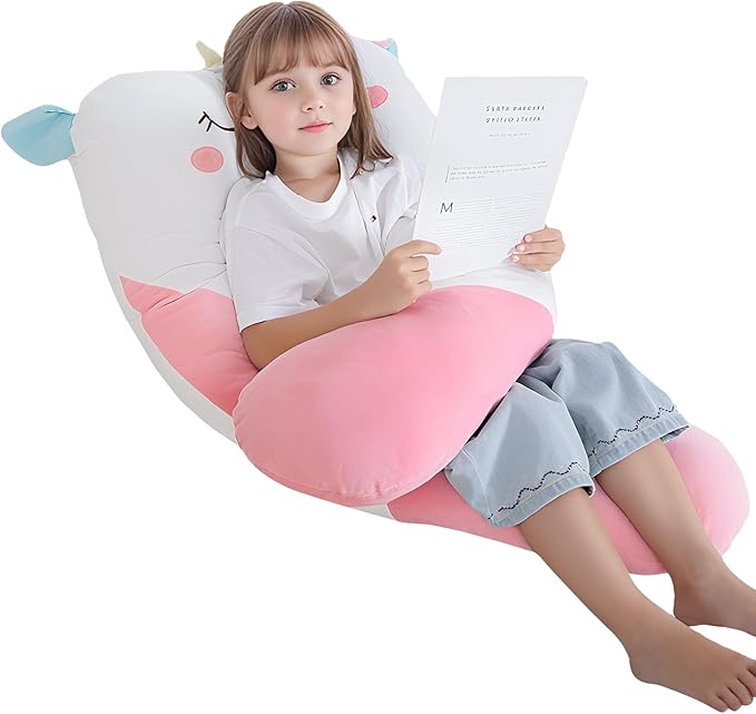 MLdian 47x23 inch U Shaped Long Plush Body Pillows for Kids, Stuffed Animal Unicorn Soft Large Pillow for Sleeping, Big Cute Plushies, Washable Cover, Gift for Boys and Girls