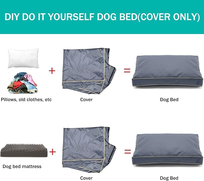 Dalema Dog Bed Cover,Waterproof Tough Plastic DIY Pet Bed Cover,Non Stick Hair Easy to Clean Rectangular Fillable Dog Bed Covers with Zipper(Dark Grey,44" L x 32" W x 4" Th,Cover Only)