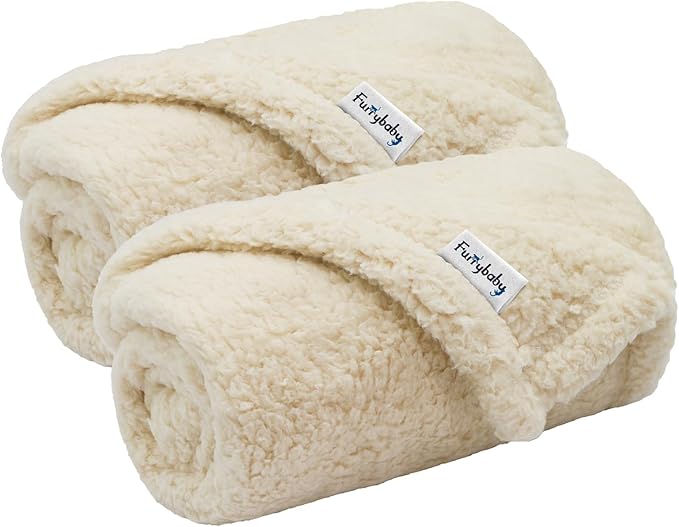 furrybaby 2-in-1 Puppy Blankets for Small Dogs - Premium Super Soft Sherpa & Fleece Dog & Cat Bed Blankets - Washable & Portable - Beige (24"x32")