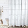 HALL & PERRY Modern Farmhouse Tassel Shower Curtain 100% Cotton Striped Fabric Shower Curtain with Tassels for Bathroom Décor (Taupe, 72"x72")