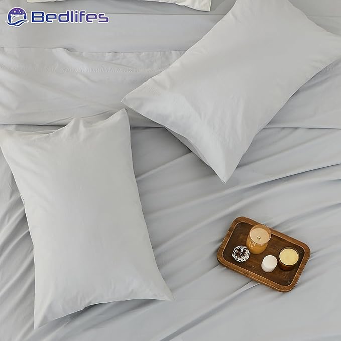 Bedlifes 100% French Pure Linen Sheets California King Size Breathable and Cooling Flax Sheet Set Soft Durable and Moisture Wicking 16 Inch Deep Pocket-4 Piece(Cal King,Grey)