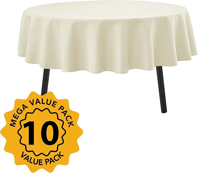 10-Pack Ivory Round Tablecloths, 84 Inches, Stain-Resistant Polyester for 3-5 Ft Round Tables - Washable Table Covers for Weddings, Banquets, Birthday Parties, Events