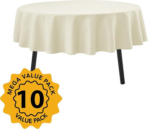 10-Pack Ivory Round Tablecloths, 84 Inches, Stain-Resistant Polyester for 3-5 Ft Round Tables - Washable Table Covers for Weddings, Banquets, Birthday Parties, Events