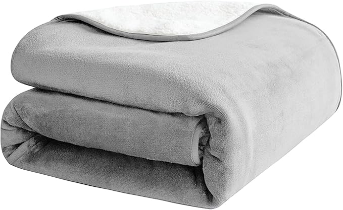 PFIMIGH Waterproof Dog Blanket, 3-Layer Flannel and Sherpa Pet Throw, Reversible Protector Cover for Bed Couch Sofa, Sliver Grey, 80"x90"