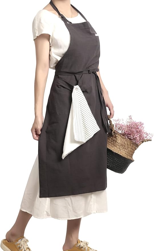 Soft Cotton Linen Apron - Retro Linen Art Apron, Adjustable Casual Apron with Towel, Great for Florist and Kitchen