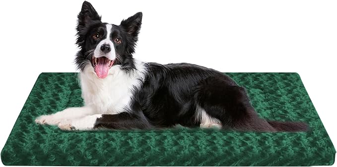 WITTOP Washable Dog Bed Plush Orthopedic Outdoor Crate Mat with Non-Slip Bottom,Luxe Soft Kennel Pad for Pets,Cozy Cage Cushion & Pet Sleeping Mattress Large Sized,Medium,Small Dogs,36 x 24 inch,Green