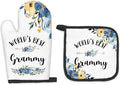 Grammy Gifts Oven Mitts and Pot Holders Sets, Gifts for Grammy from Grandkids Kitchen Decor Accessories Sets, World’s Best Grammy Heat Resistant Oven Glove Potholders for Kitchen Cooking