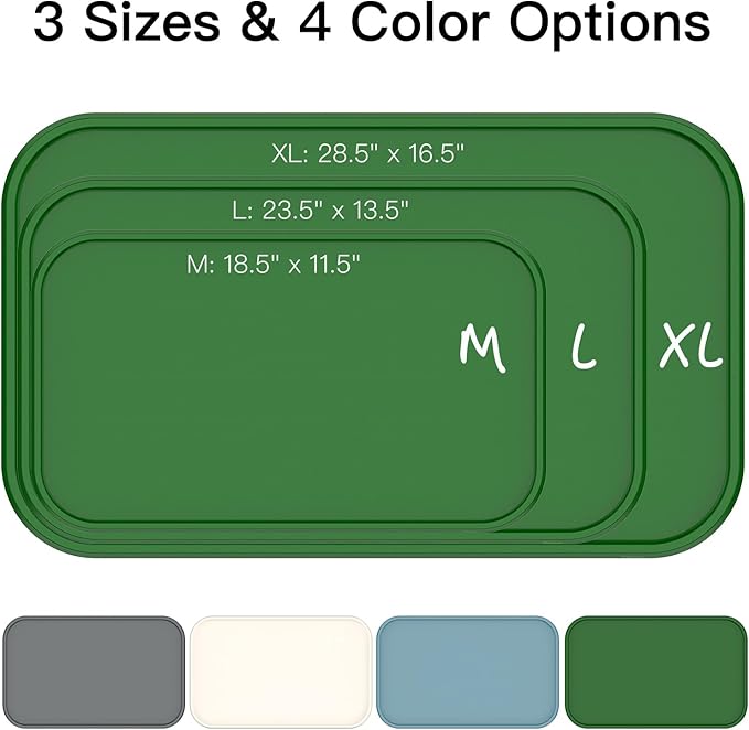 Feedoo Pet Feeding Mat [Warped Resistant Raised Edge], Water-Proof Silicone Placement for Food Water Bowls, Anti-Slip Base Protect Floor, BPA-Free&Dishwasher-Safe [28.5x16.5inch XL, Green]