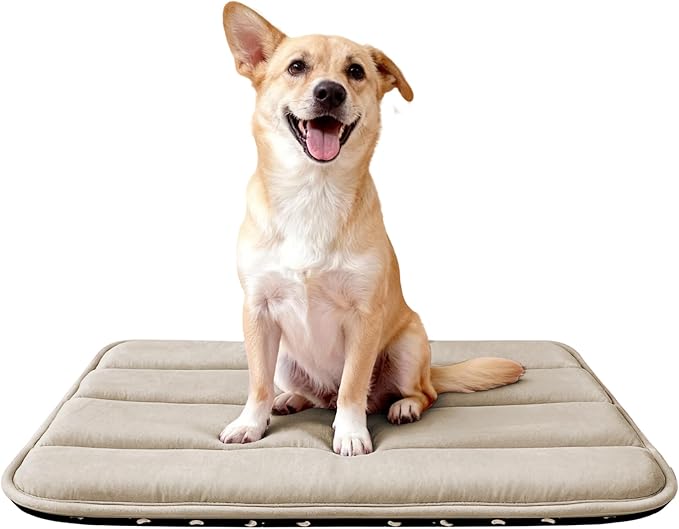 Fogkiss Dog Bed Mat, Reversible Dog Crate Pad with Washable Kennel Mat and Soft Foam, Flat Pet Bed for Dogs & Cats, for Crates Carriers & Travel (Light Brown, 28" L*16" W*1.5" Th)