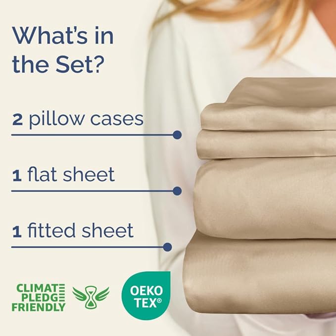 400 Thread Count Cotton Sheet Set - Full Size 100% Cotton Sheets - Easily Fits 8" to 16" Mattress - Silky-Soft, Wrinkle Free, Breathable and Comfy - Deep Pockets & Hotel Quality Bedding Set - Cream