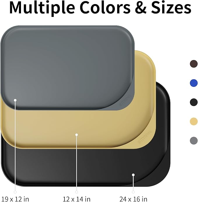 Smilool Silicone Pet Food Mat with Raised Edge for Food and Water Bowl, Dog Feeding Mats, Cat Food Trays for Floor Waterproof, Rubber Tray for Dogs and Cats, 24 x 16 x 0.8 Black