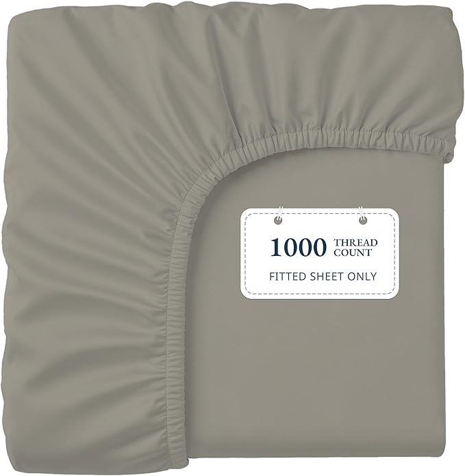 Lane Linen 100% Egyptian Cotton Queen Size Fitted Sheet Only (61"x81" + 16") - Elegant Sateen Weave, Ultra Soft, Breathable, Highly Durable, Deep Pockets Upto 17" - Silver