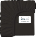 Lane Linen 100% Egyptian Cotton Twin Size Fitted Sheet Only (39"x75" + 15") - Elegant Sateen Weave, Ultra Soft, Breathable, Highly Durable, Deep Pockets Upto 17" - Black