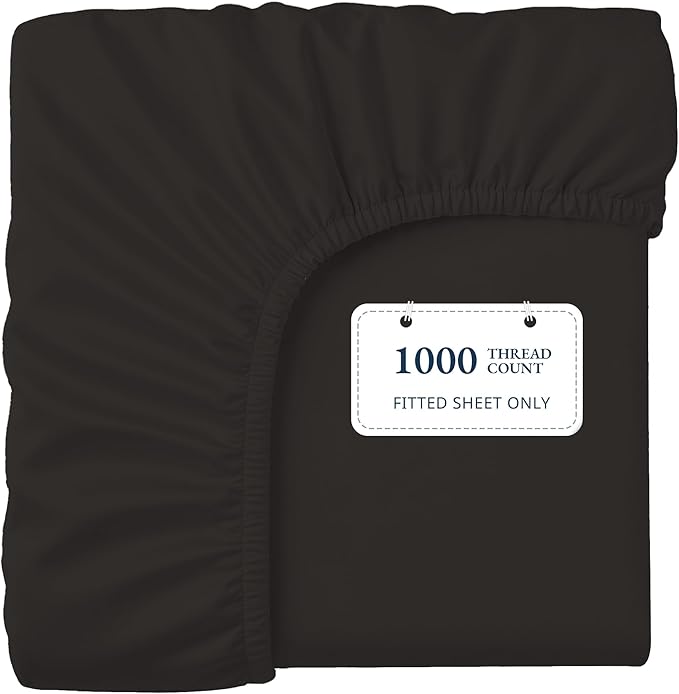 Lane Linen 100% Egyptian Cotton Twin Size Fitted Sheet Only (39"x75" + 15") - Elegant Sateen Weave, Ultra Soft, Breathable, Highly Durable, Deep Pockets Upto 17" - Black